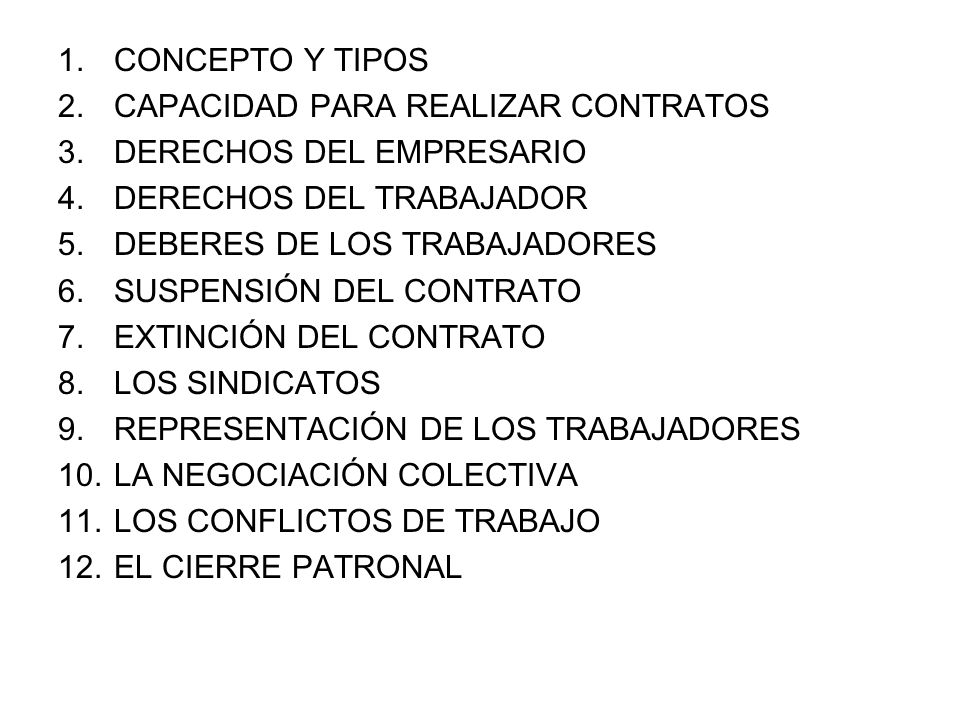 CONCEPTO Y TIPOS CAPACIDAD PARA REALIZAR CONTRATOS. DERECHOS DEL EMPRESARIO. DERECHOS DEL TRABAJADOR.