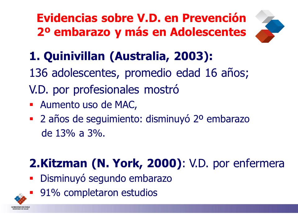 Evidencias sobre V.D. en Prevención 2º embarazo y más en Adolescentes