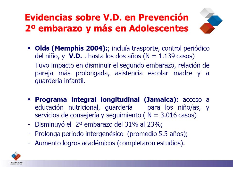 Evidencias sobre V.D. en Prevención 2º embarazo y más en Adolescentes