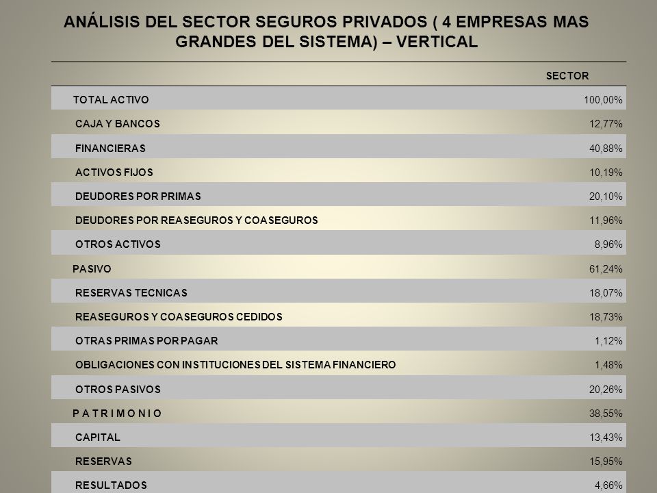 ANÁLISIS DEL SECTOR SEGUROS PRIVADOS ( 4 EMPRESAS MAS GRANDES DEL SISTEMA) – VERTICAL