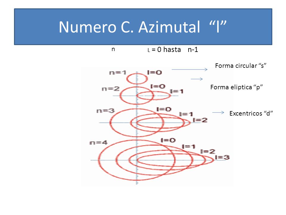 Numero C. Azimutal l n Forma circular s Forma eliptica p