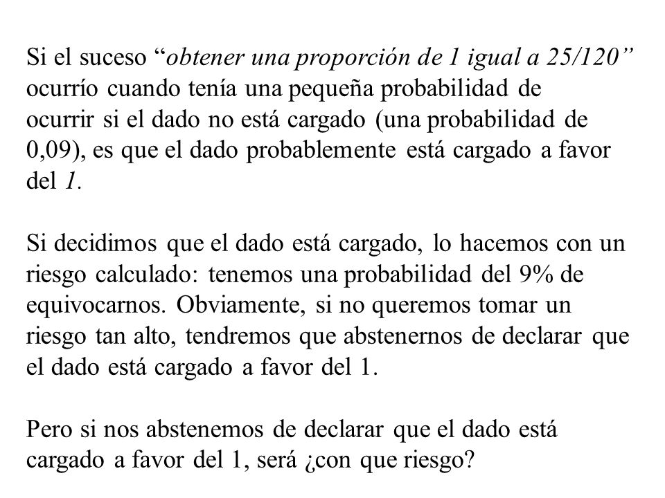 Si el suceso obtener una proporción de 1 igual a 25/120 ocurrío cuando tenía una pequeña probabilidad de