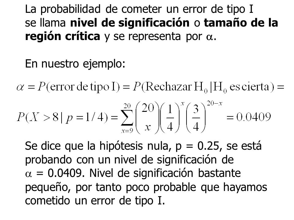 La probabilidad de cometer un error de tipo I