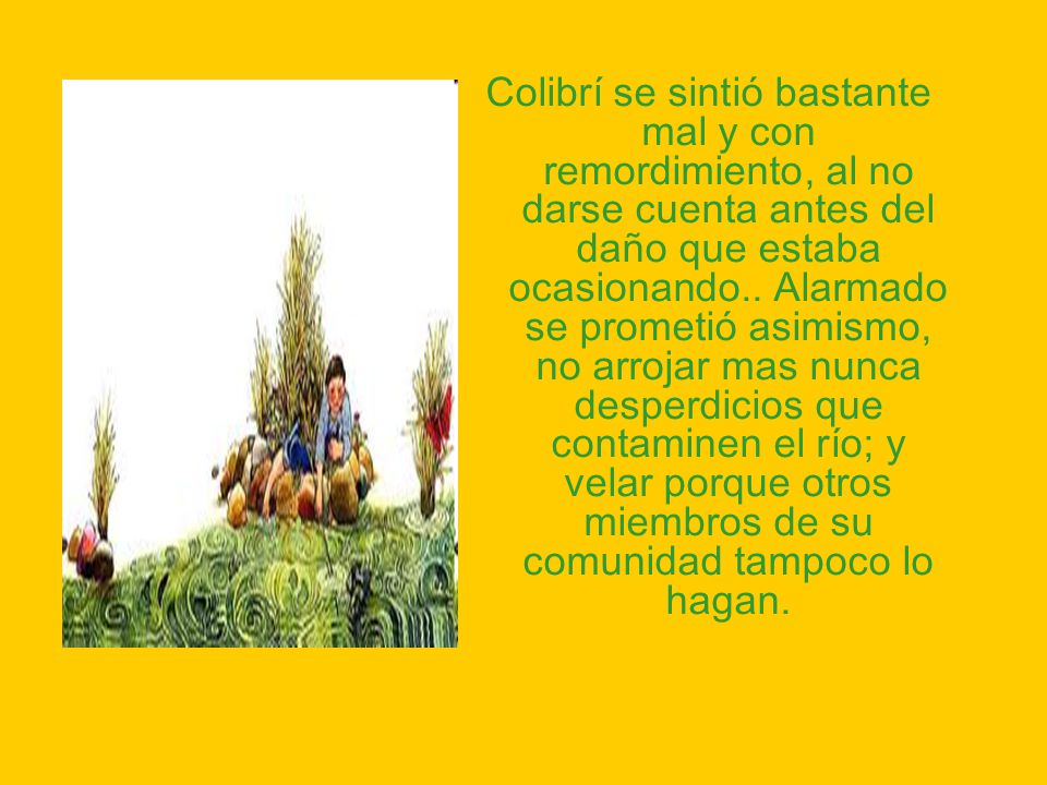 Colibrí se sintió bastante mal y con remordimiento, al no darse cuenta antes del daño que estaba ocasionando..