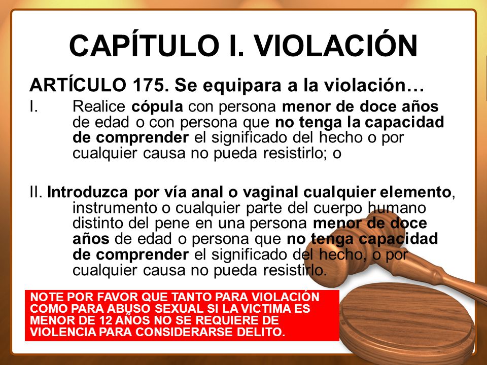 CAPÍTULO I. VIOLACIÓN ARTÍCULO 175. Se equipara a la violación…