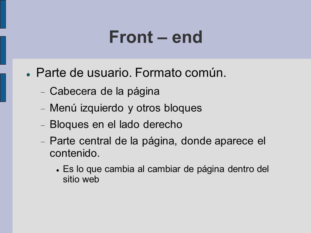 Front – end Parte de usuario. Formato común. Cabecera de la página