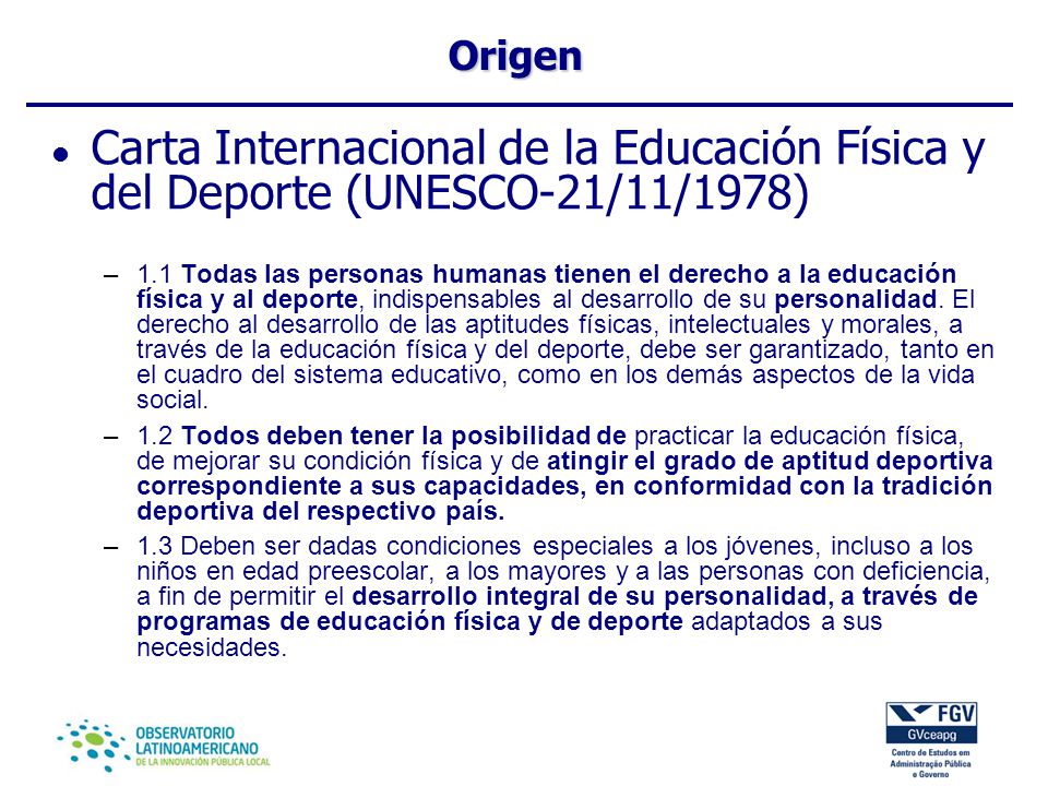 Origen Carta Internacional de la Educación Física y del Deporte (UNESCO-21/11/1978)