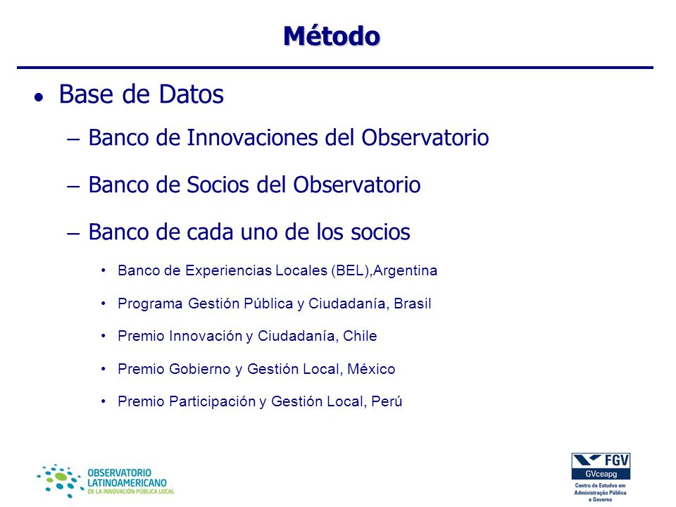 Método Base de Datos Banco de Innovaciones del Observatorio