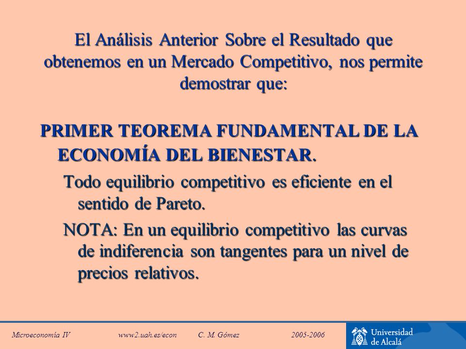El Análisis Anterior Sobre el Resultado que obtenemos en un Mercado Competitivo, nos permite demostrar que: