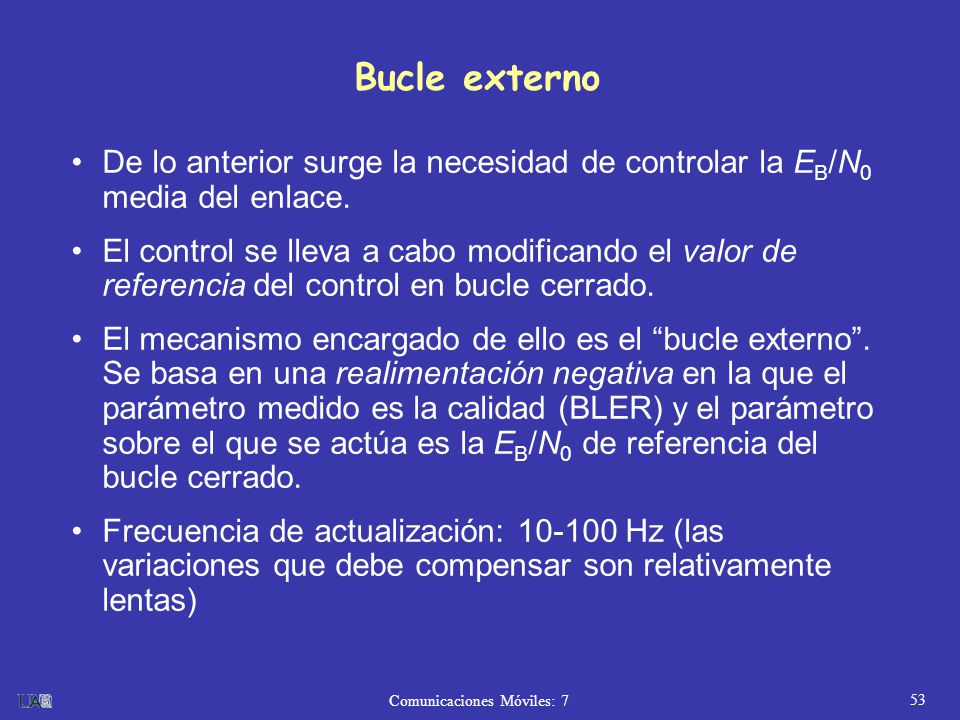 Bucle externo De lo anterior surge la necesidad de controlar la EB/N0 media del enlace.