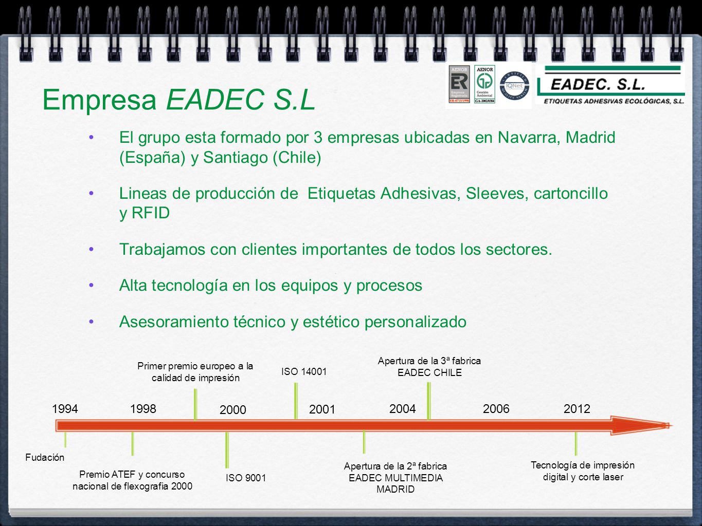 Empresa EADEC S.L El grupo esta formado por 3 empresas ubicadas en Navarra, Madrid (España) y Santiago (Chile)