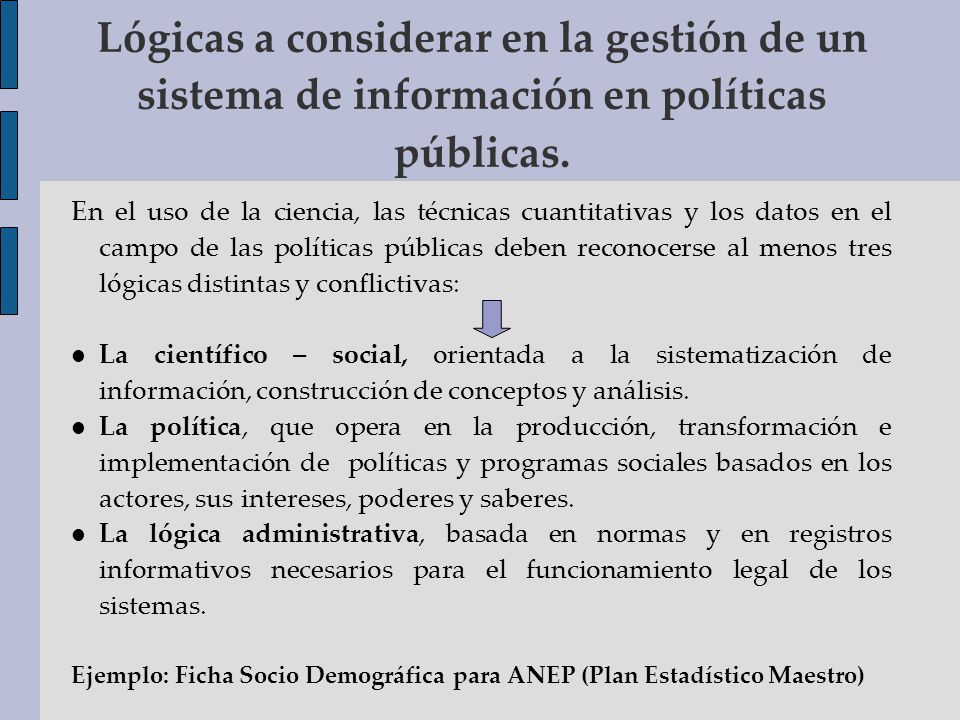 Lógicas a considerar en la gestión de un sistema de información en políticas públicas.