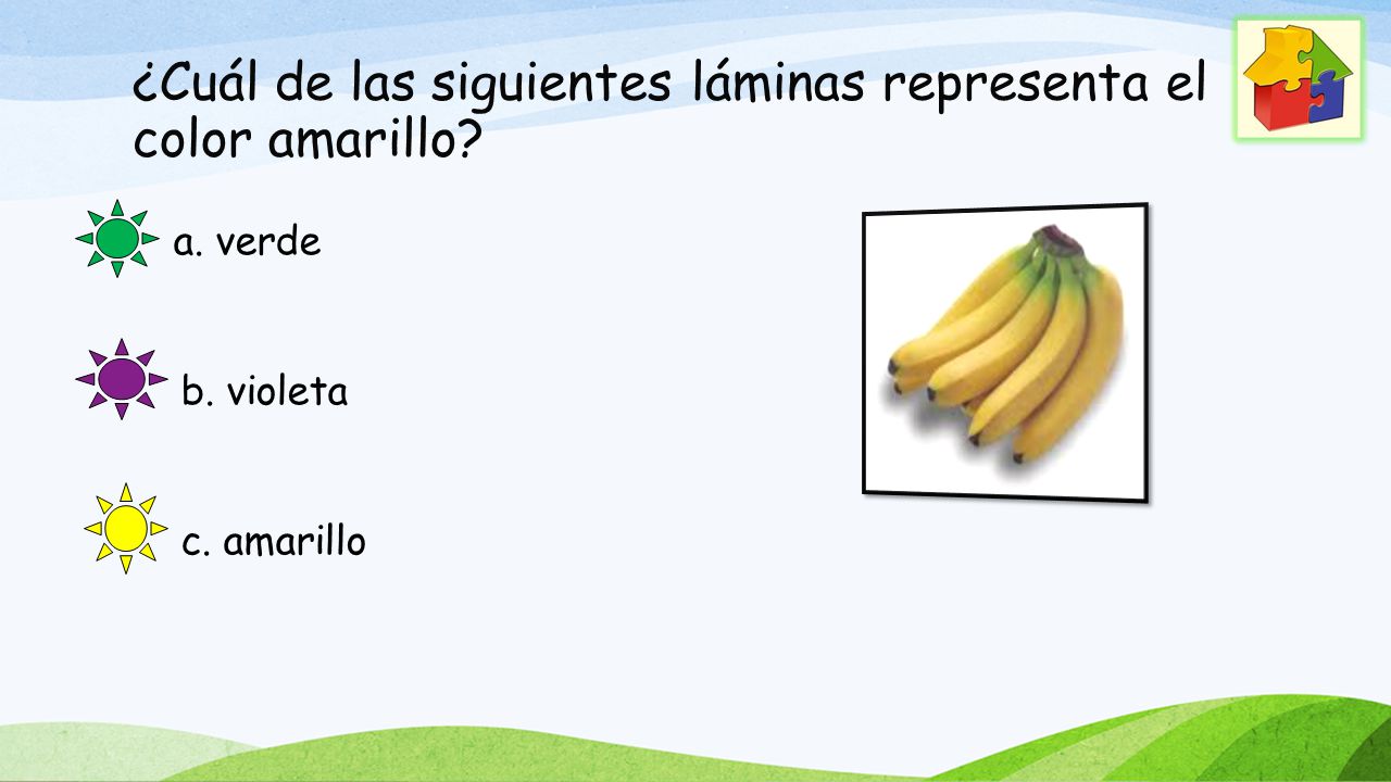 ¿Cuál de las siguientes láminas representa el color amarillo