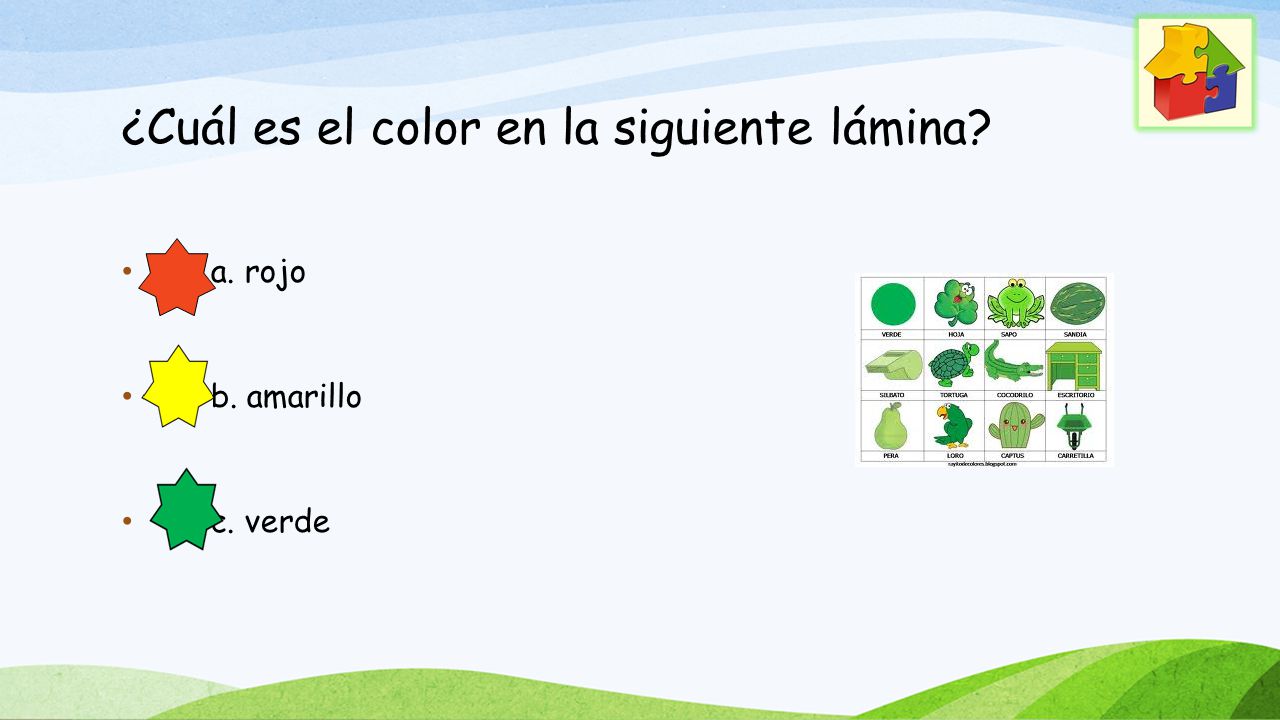 ¿Cuál es el color en la siguiente lámina