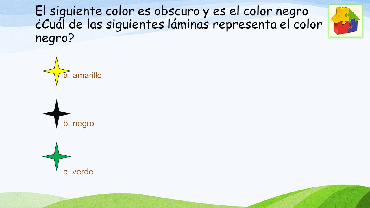 El siguiente color es obscuro y es el color negro ¿Cuál de las siguientes láminas representa el color negro