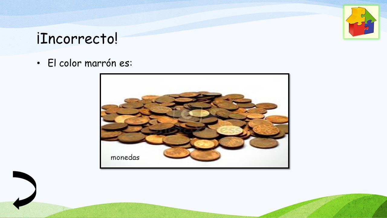 ¡Incorrecto! El color marrón es: monedas