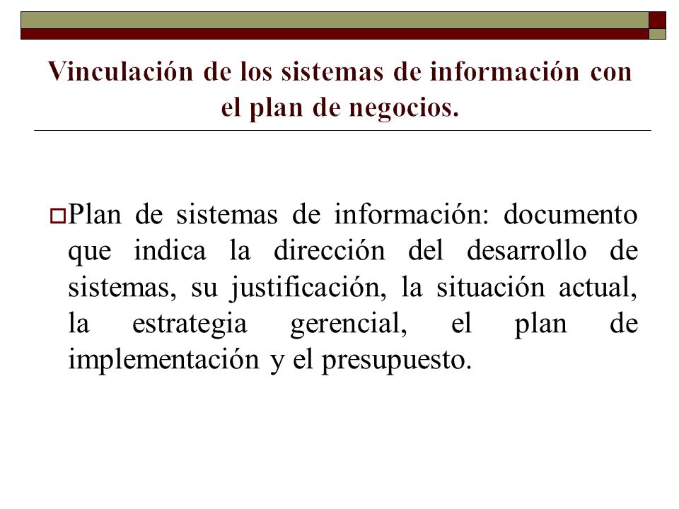 Vinculación de los sistemas de información con el plan de negocios.