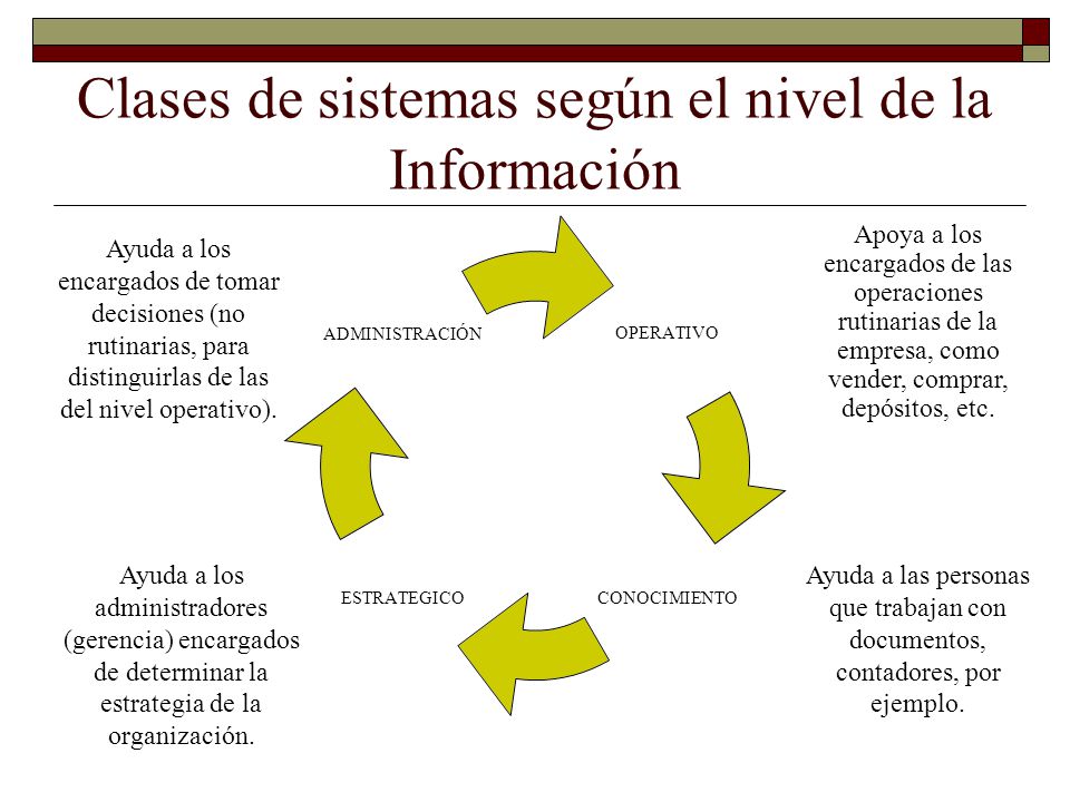 Clases de sistemas según el nivel de la Información