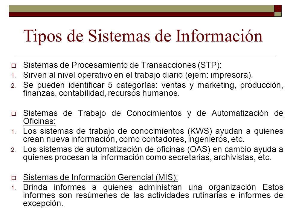 Tipos de Sistemas de Información