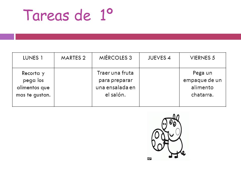 Tareas de 1º LUNES 1 MARTES 2 MIÉRCOLES 3 JUEVES 4 VIERNES 5