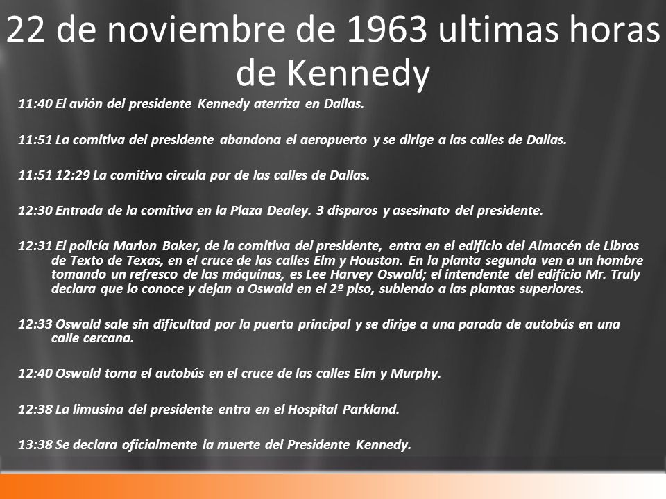 22 de noviembre de 1963 ultimas horas de Kennedy
