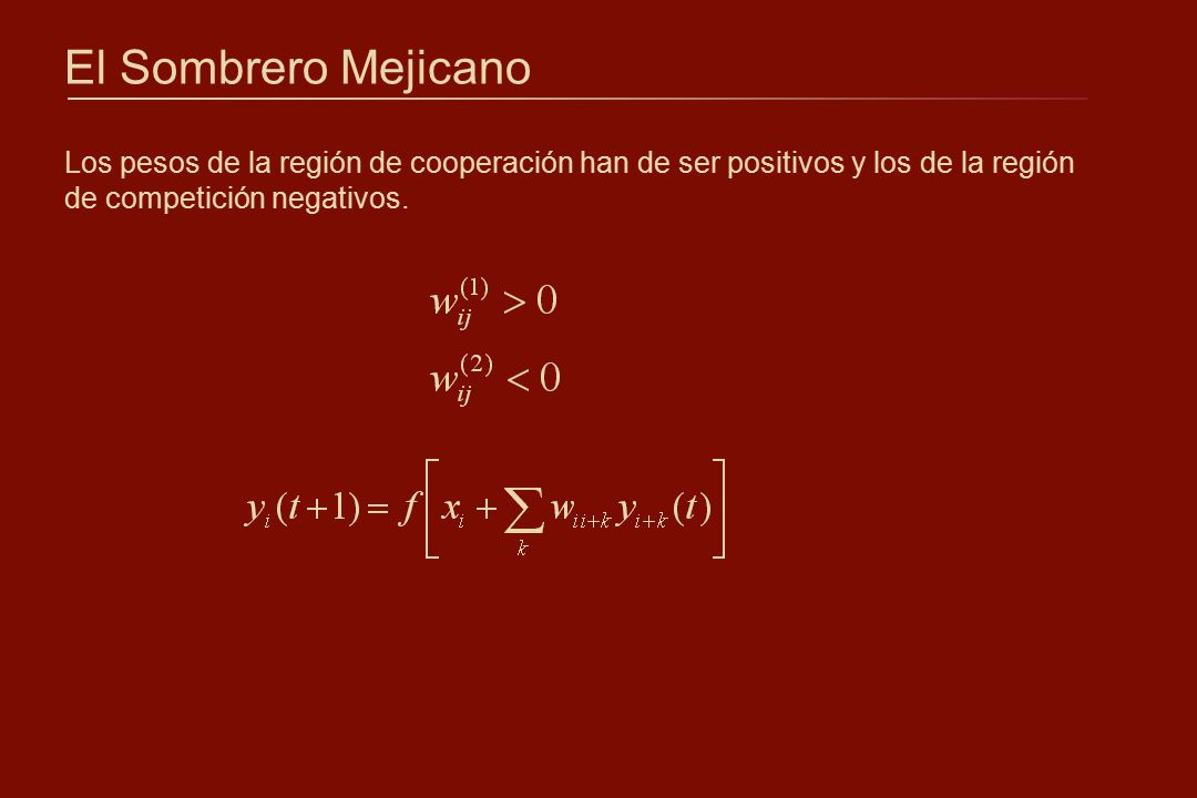 El Sombrero Mejicano Los pesos de la región de cooperación han de ser positivos y los de la región de competición negativos.