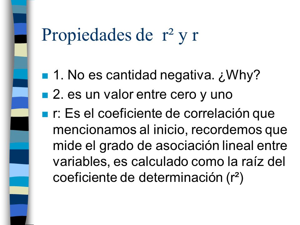 Propiedades de r² y r 1. No es cantidad negativa. ¿Why
