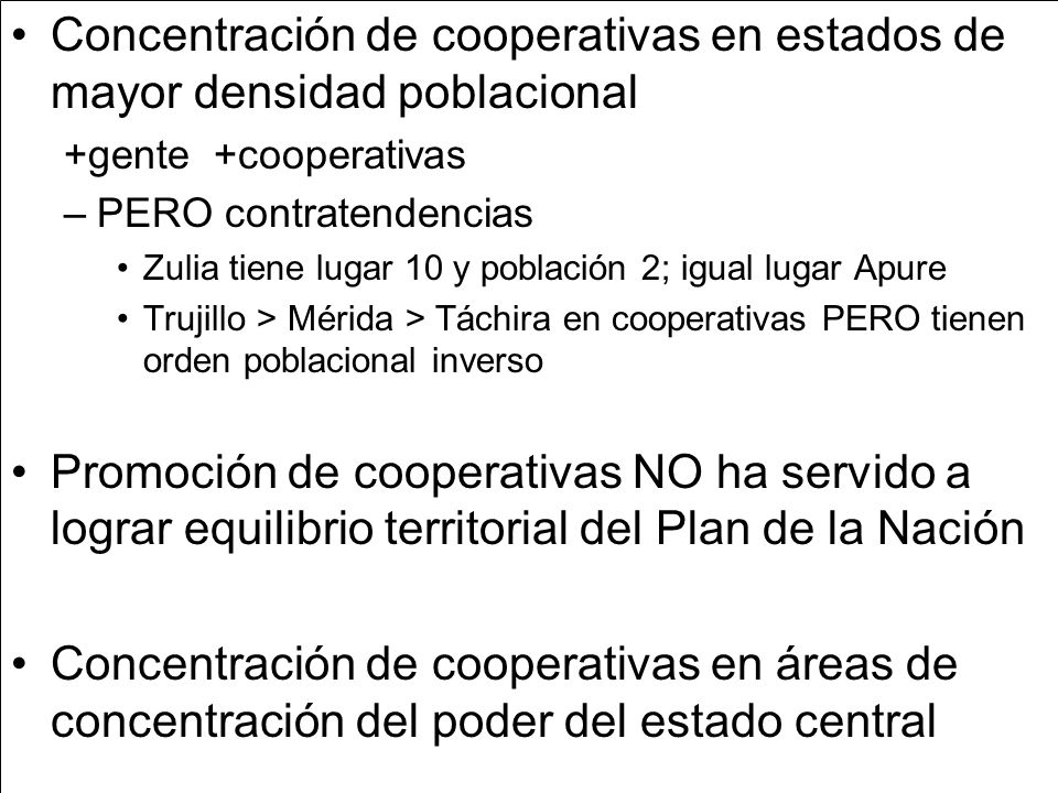 Concentración de cooperativas en estados de mayor densidad poblacional