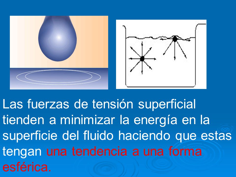 Las fuerzas de tensión superficial tienden a minimizar la energía en la superficie del fluido haciendo que estas tengan una tendencia a una forma esférica.