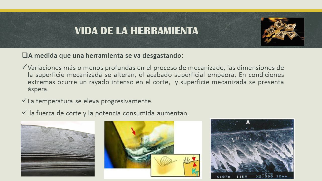 VIDA DE LA HERRAMIENTA A medida que una herramienta se va desgastando: