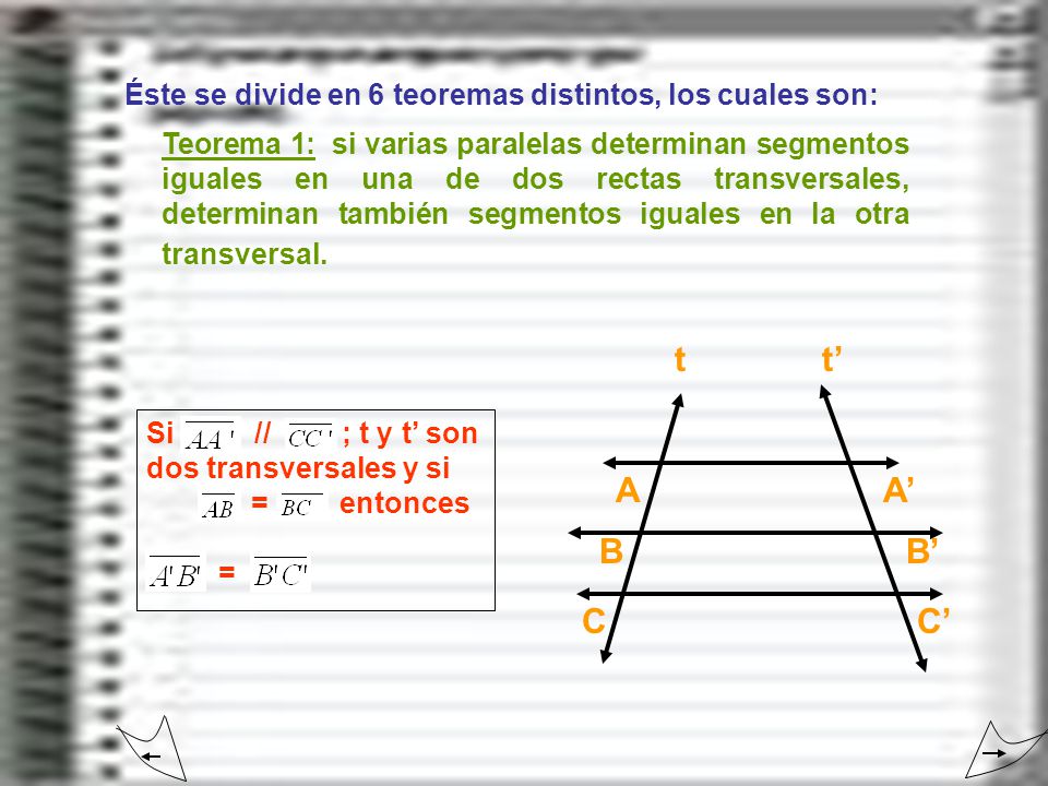 Éste se divide en 6 teoremas distintos, los cuales son: