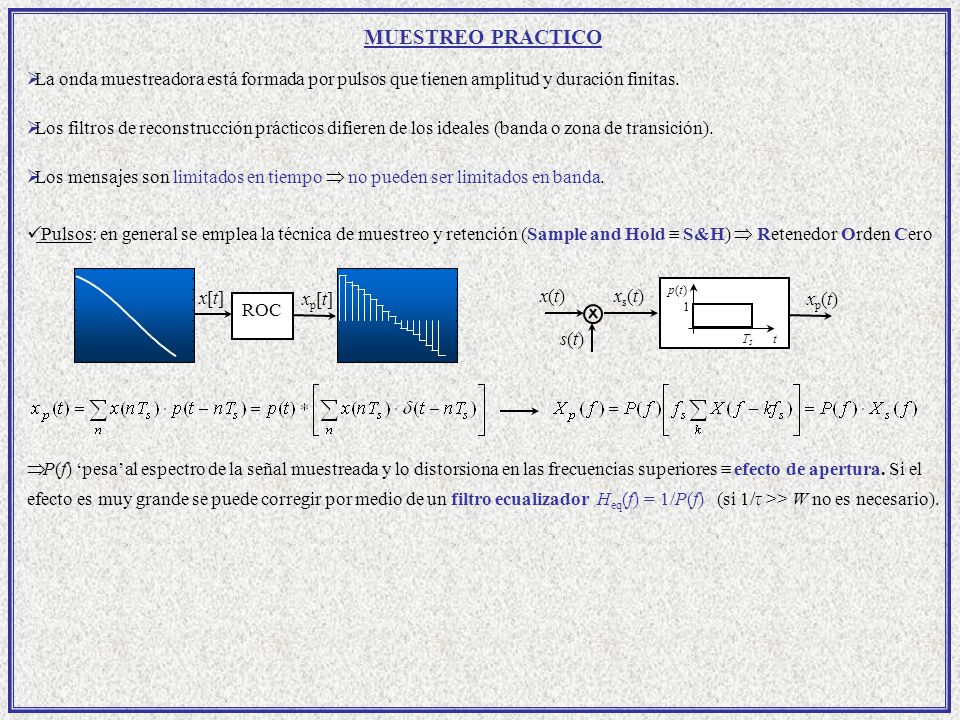 MUESTREO PRACTICO La onda muestreadora está formada por pulsos que tienen amplitud y duración finitas.