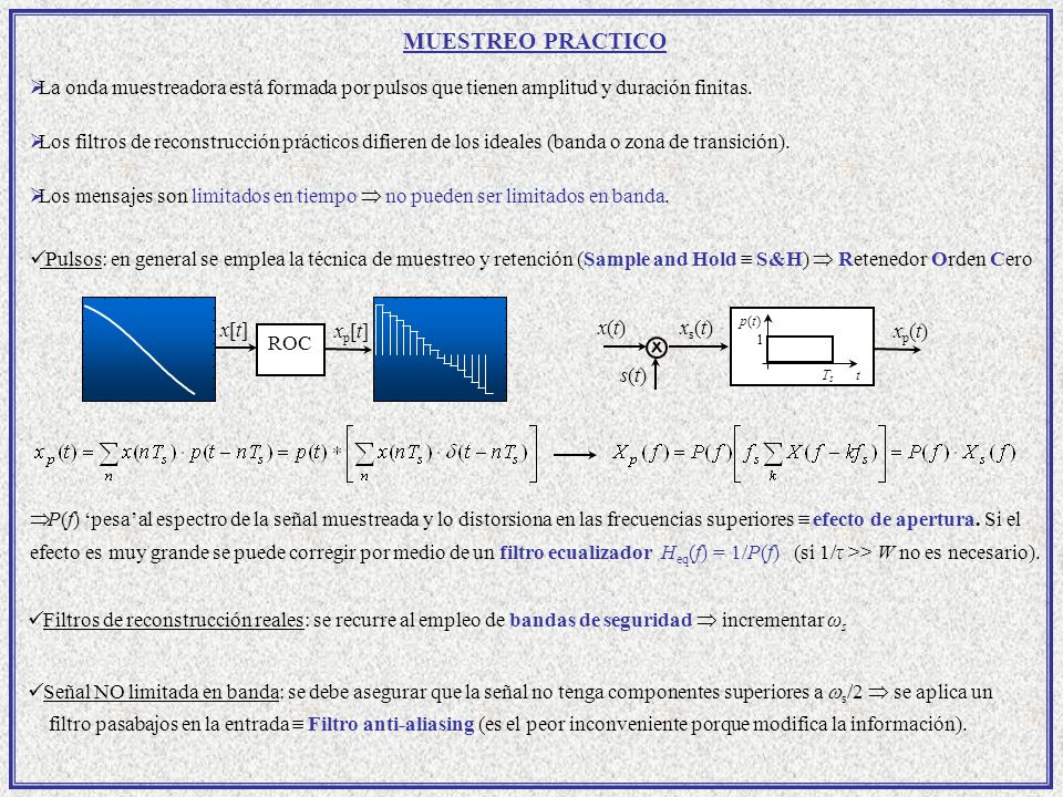 MUESTREO PRACTICO La onda muestreadora está formada por pulsos que tienen amplitud y duración finitas.