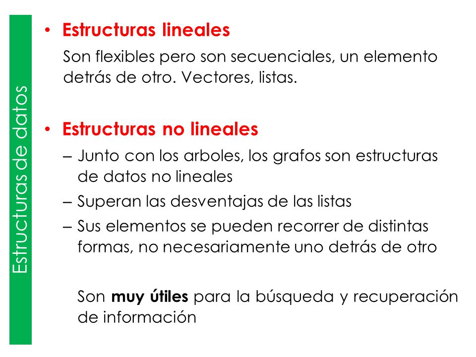 Estructuras de datos Estructuras lineales Estructuras no lineales