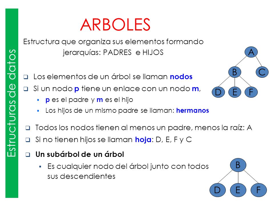 ARBOLES Estructuras de datos A B D E C F B D E F
