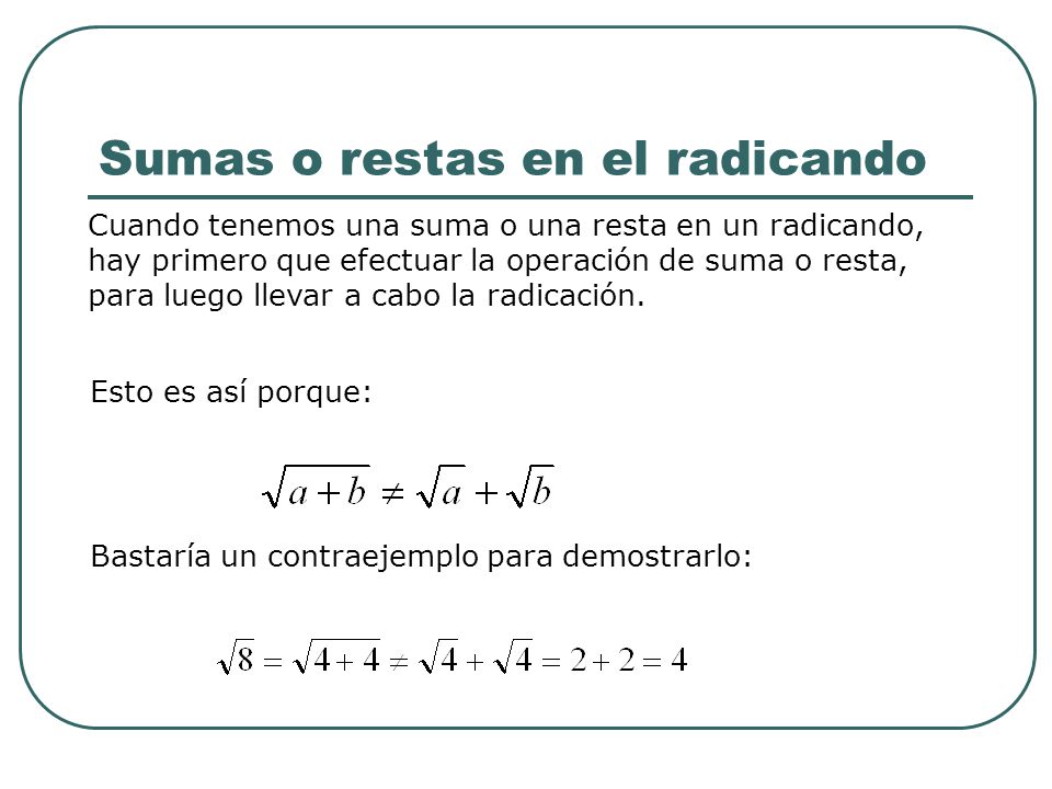 Sumas o restas en el radicando