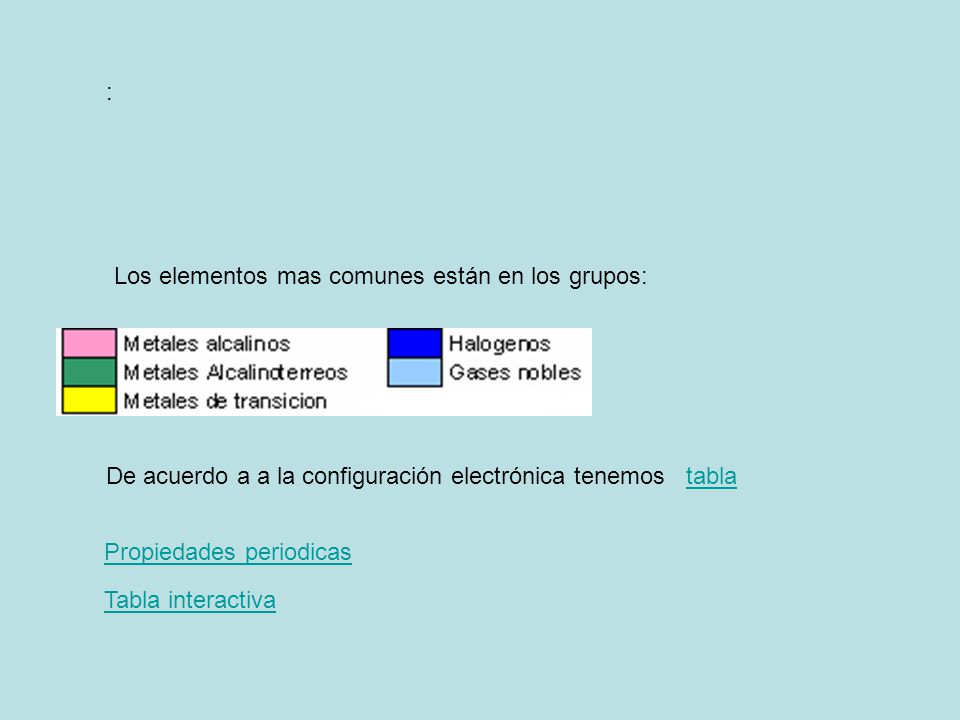 : Los elementos mas comunes están en los grupos: De acuerdo a a la configuración electrónica tenemos tabla.
