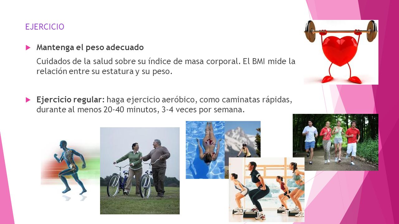 EJERCICIO Mantenga el peso adecuado. Cuidados de la salud sobre su índice de masa corporal. El BMI mide la relación entre su estatura y su peso.