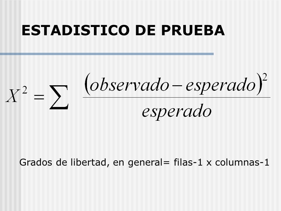ESTADISTICO DE PRUEBA Grados de libertad, en general= filas-1 x columnas-1