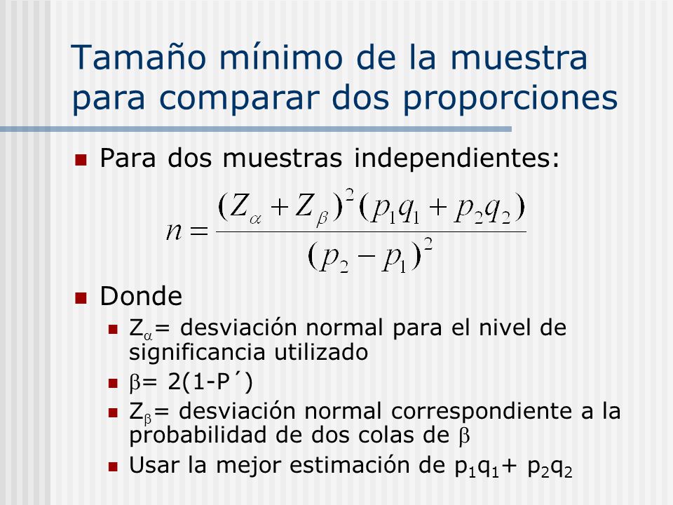 Tamaño mínimo de la muestra para comparar dos proporciones
