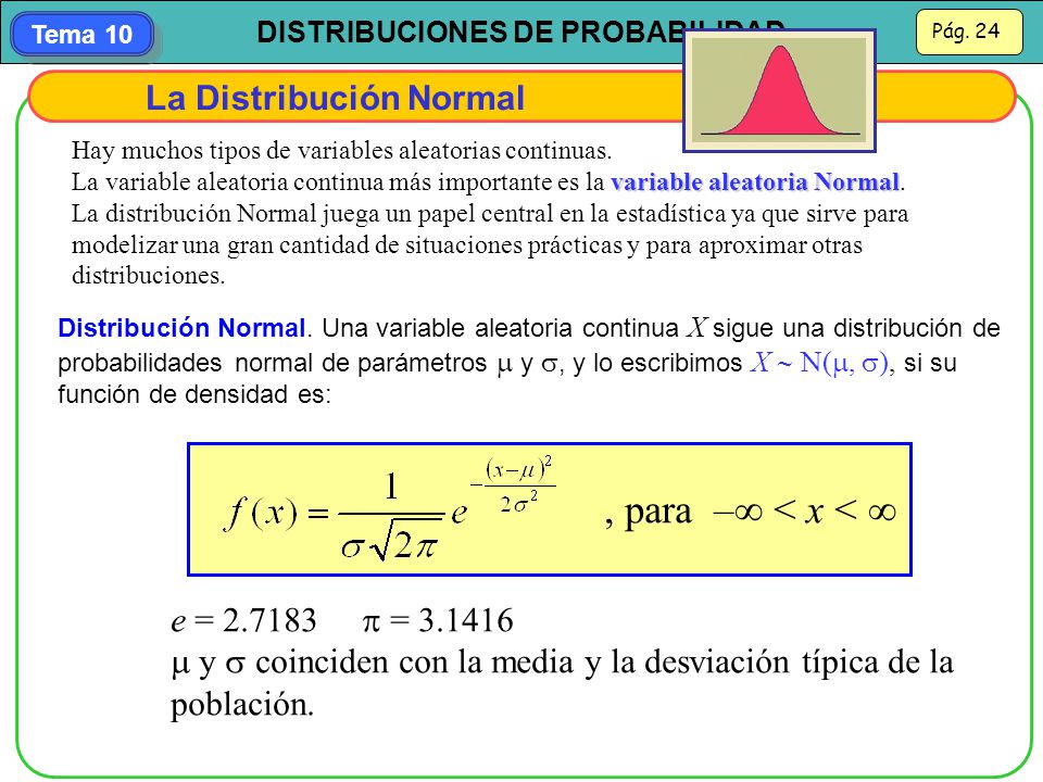 , para – < x <  La Distribución Normal e =  =