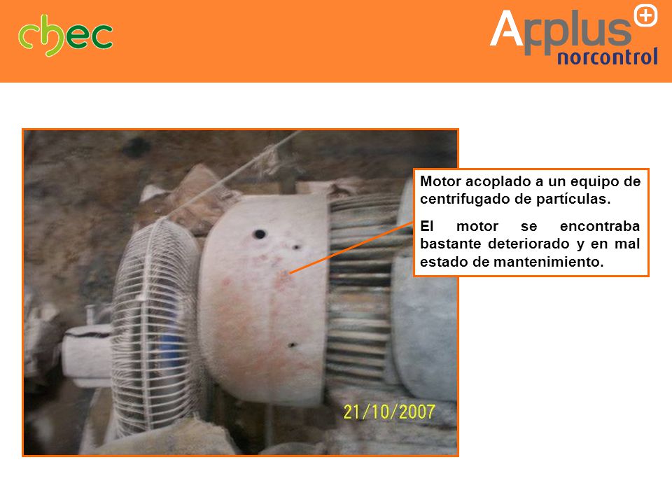 Motor acoplado a un equipo de centrifugado de partículas.
