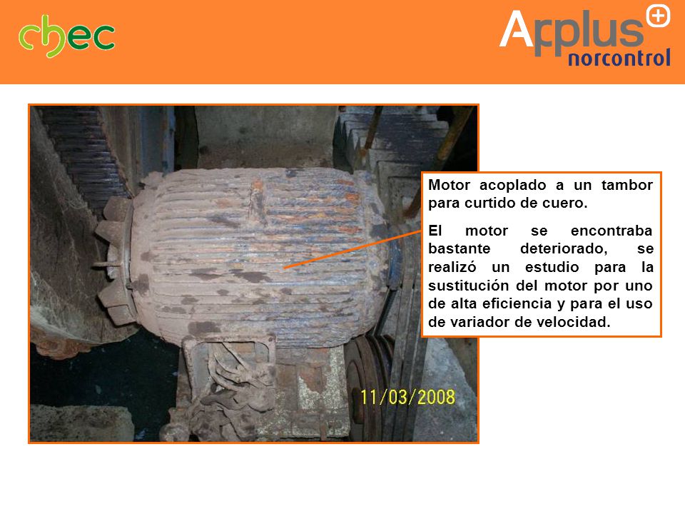 Motor acoplado a un tambor para curtido de cuero.