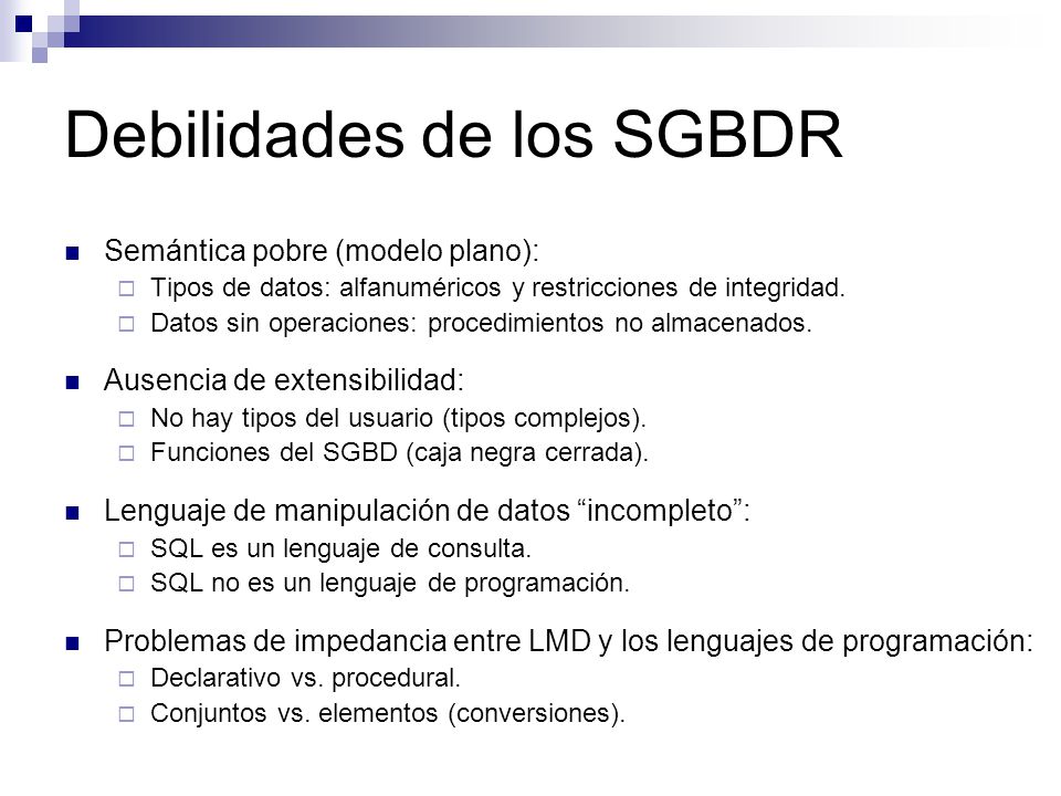 Debilidades de los SGBDR
