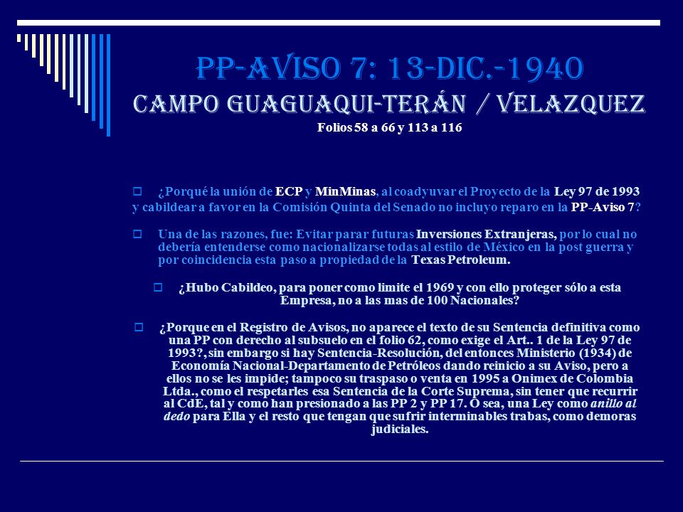 PP-AVISO 7: 13-Dic Campo GUAGUAQUI-Terán / Velazquez Folios 58 a 66 y 113 a 116