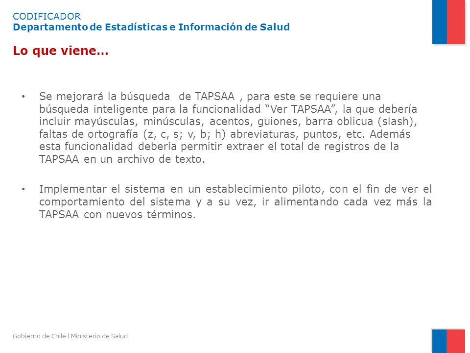 CODIFICADOR Departamento de Estadísticas e Información de Salud Lo que viene…