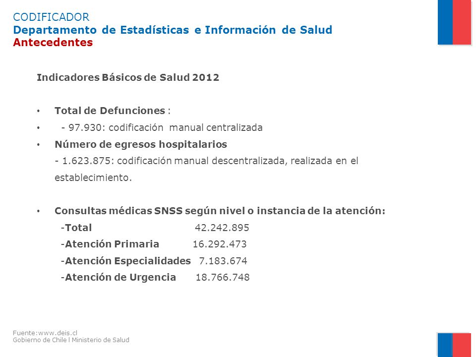 CODIFICADOR Departamento de Estadísticas e Información de Salud Antecedentes