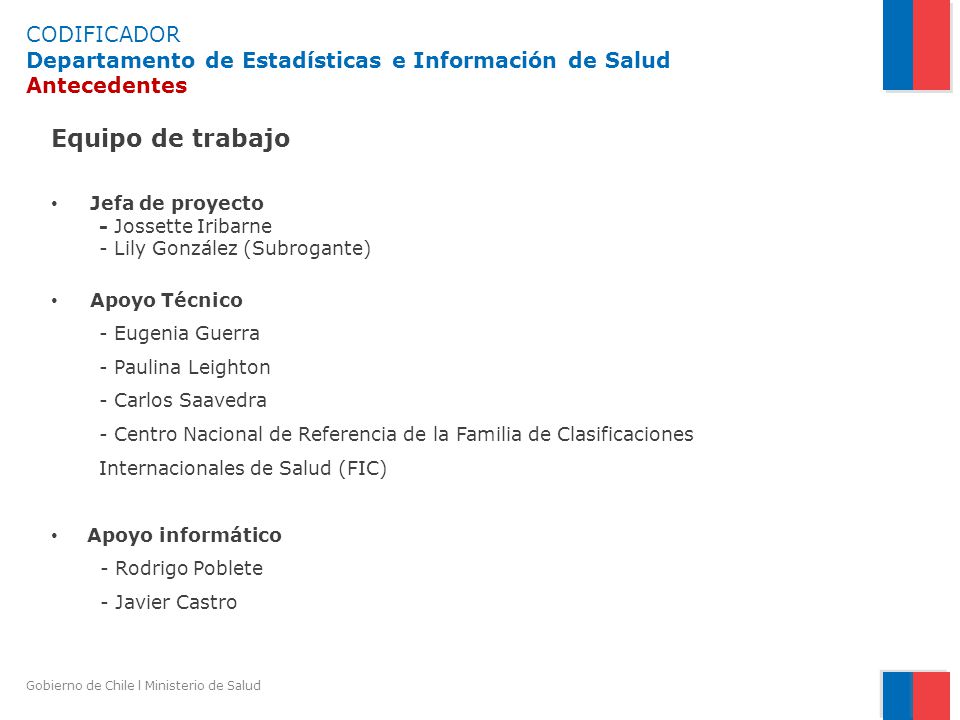 CODIFICADOR Departamento de Estadísticas e Información de Salud Antecedentes