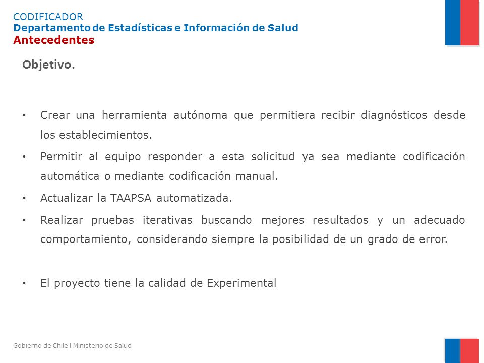 CODIFICADOR Departamento de Estadísticas e Información de Salud Antecedentes