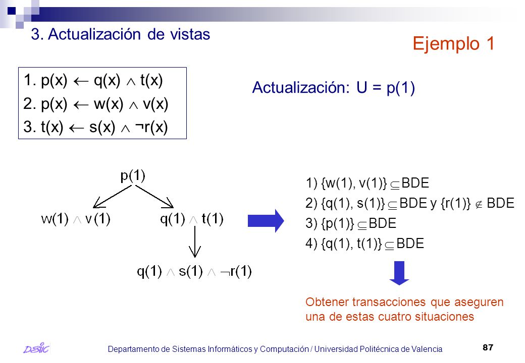 Ejemplo 1 3. Actualización de vistas 1. p(x)  q(x)  t(x)